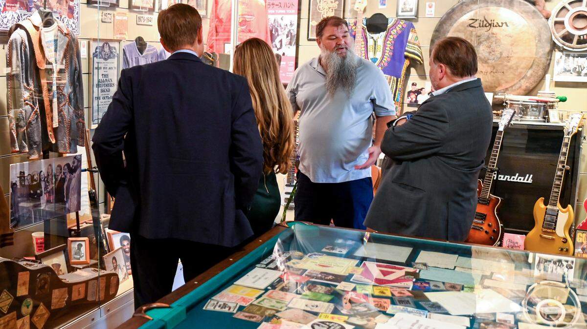 Big House Executive Director Richard Brent, center, gives a tour of the museum Wednesday afternoon to members of the Georgia Music Heritage Study Committee.