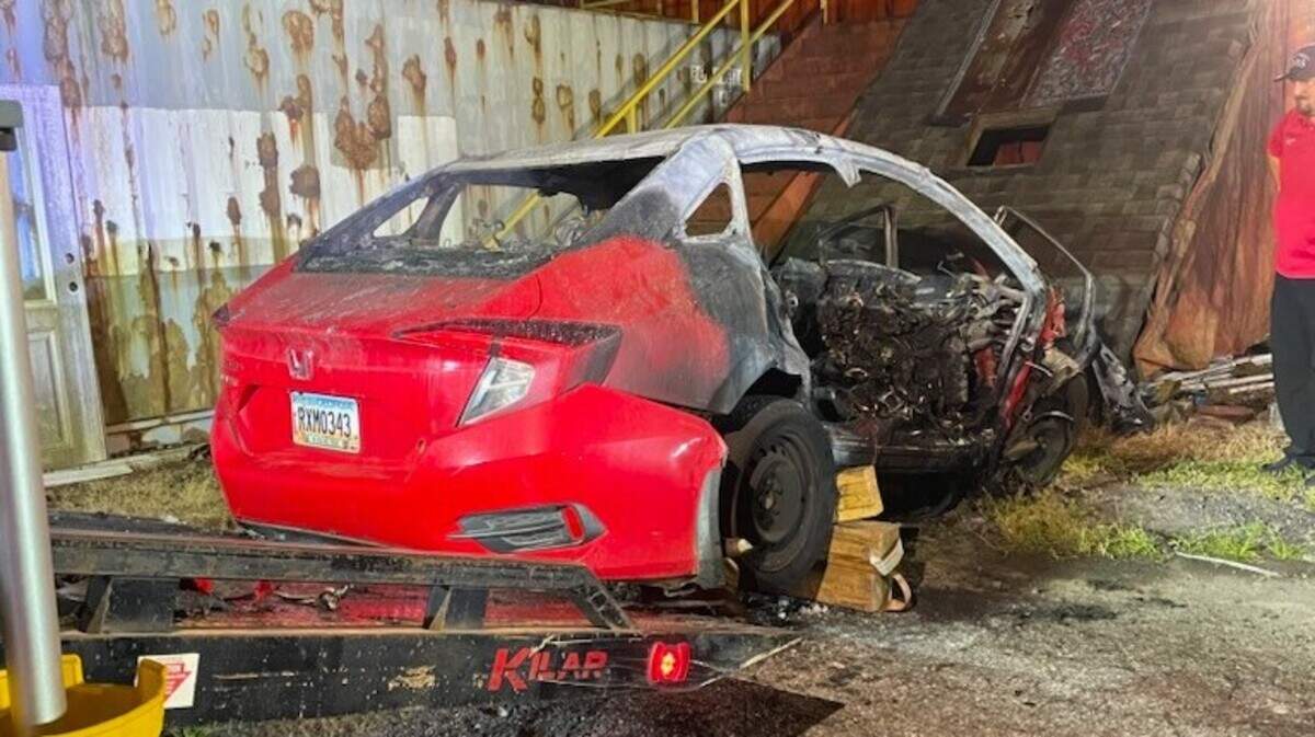 One of the cars, a 2018 Honda Civic, involved in a fiery fatal car wreck on U.S. Highway 441 about a mile north of Lake Sinclair.