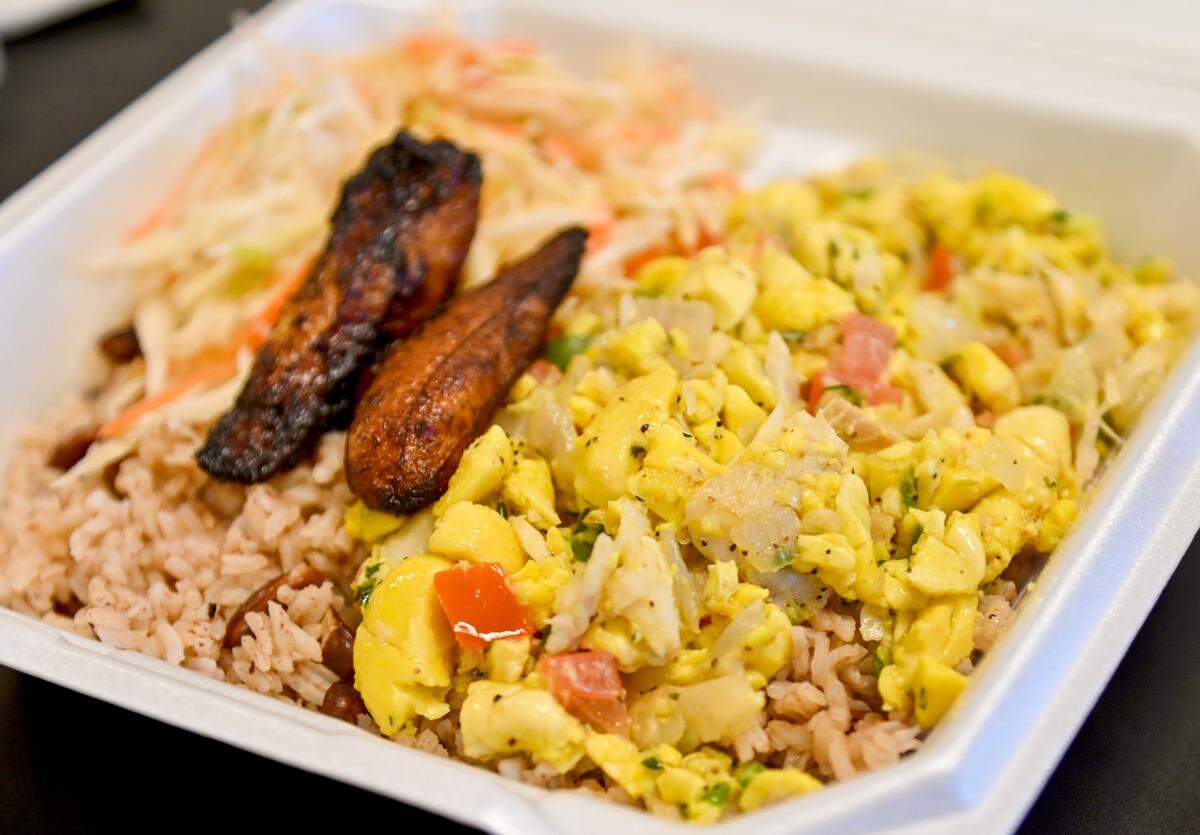 Ackee and salt fish at KJK Jamaican Kitchen at 3348 Vineville Ave. in Macon.