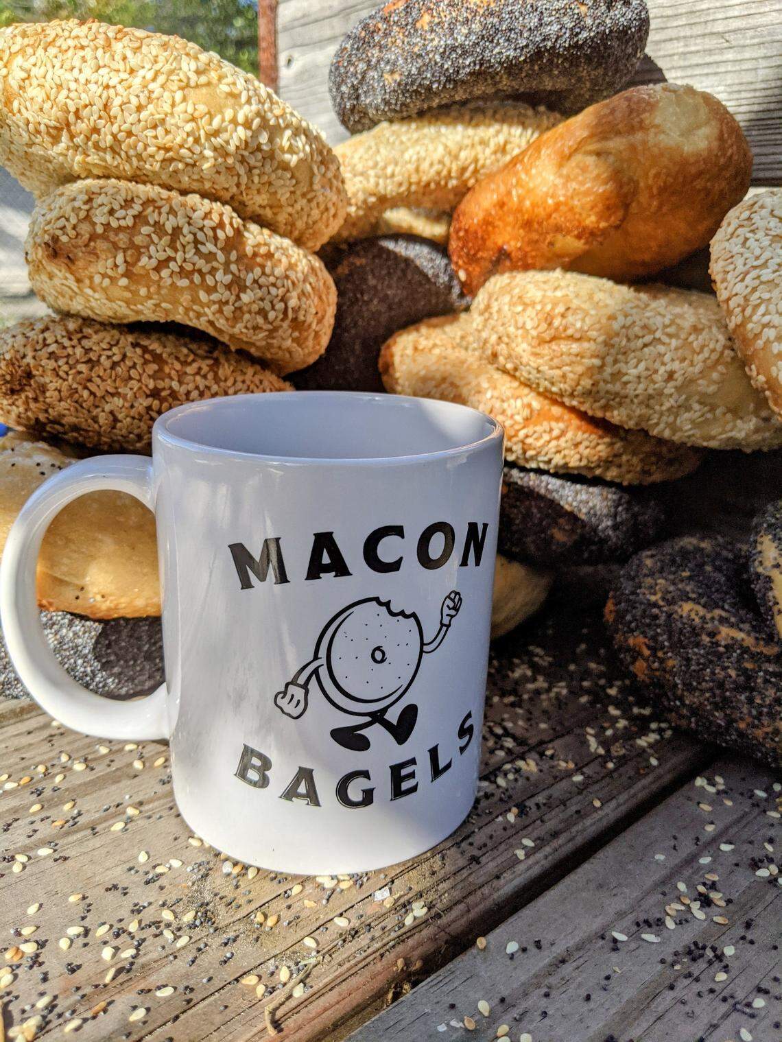 Bagels and a coffee mug at Macon Bagels at 470 3rd St. in downtown Macon.