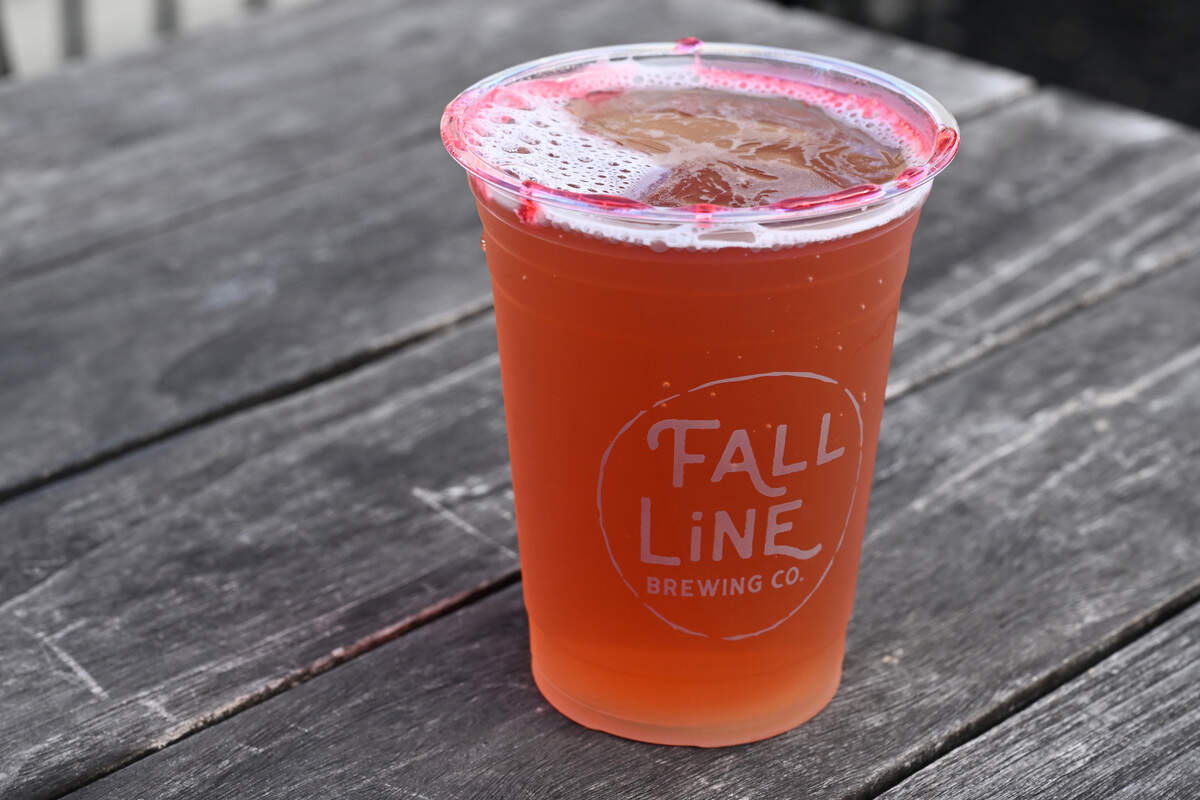 The Skin of a Killer, the Team Edward beer, sits on a table at Fall Line Brewing Co. during the Twilight Bar Crawl on Friday, Aug. 15, 2025, in Macon, Georgia. The bar crawl featured beers and cocktails at several Macon businesses based on the characters of the hit book and movie series “Twilight.”