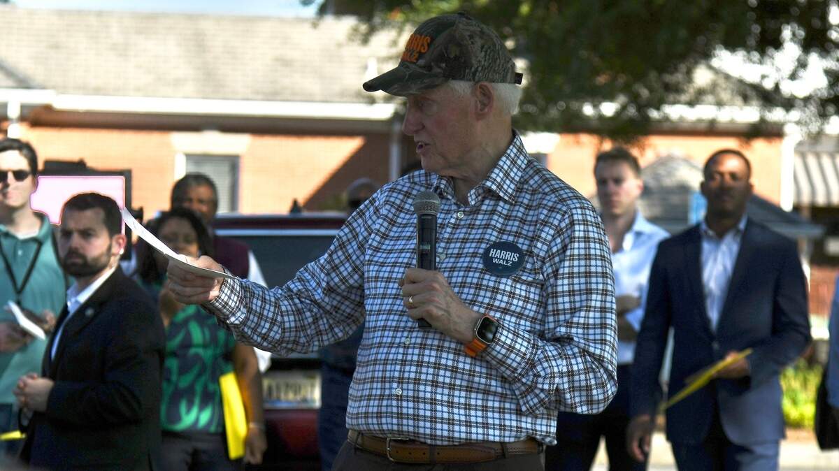 Former President Bill Clinton speaks at a campaign event for Vice President Kamala Harris in Fort Valley, Georgia, on Oct. 13, 2024. Clinton visited Georgia in the final weeks of the election to promote Harris.