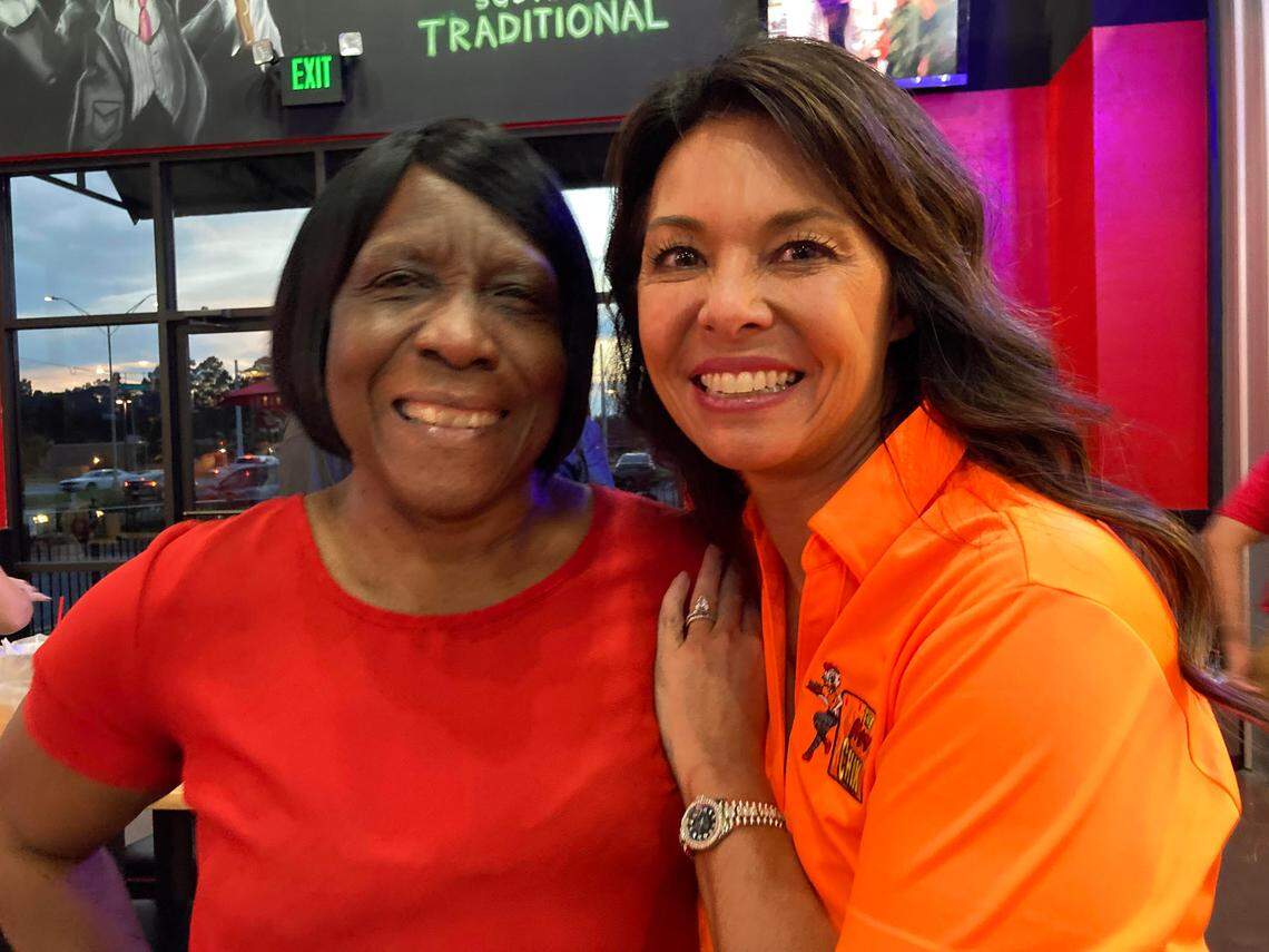 Willie Mae Respress and Cathy Reece at a pre-opening event at The Hot Chik In Warner Robins. Reece worked under Respress at Carolyn’s Chicken & Seafood Restaurant in Montezuma when Reece was a teenager.