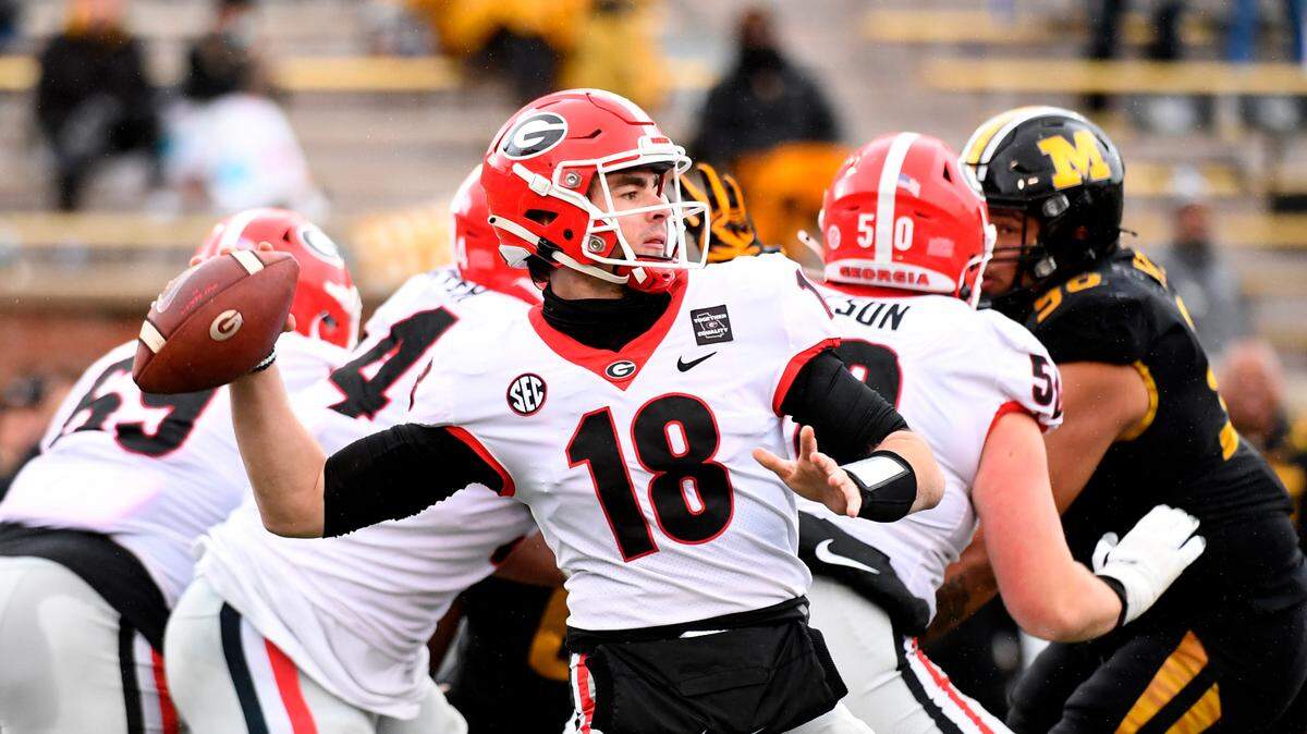 Georgia quarterback JT Daniels in four games threw for 1,231 yards, 10 touchdowns and two interceptions in 2020.