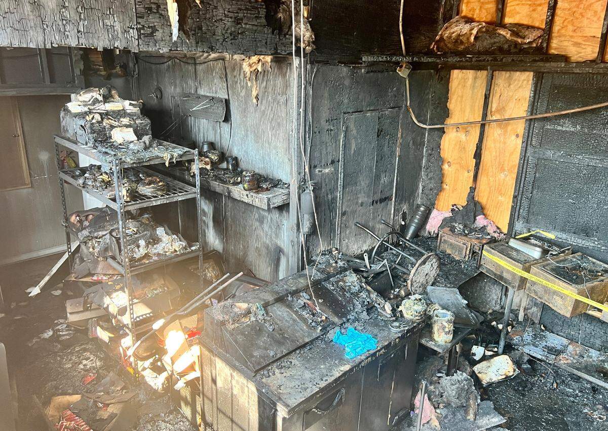Extensive fire damage at Doggie Dogs hot dog stand on Pio Nono Ave. in Macon.