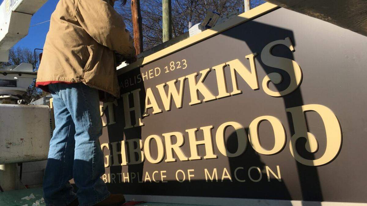 A new sign welcoming people into Macon's historic Fort Hawkins neighborhood was installed Friday, Jan. 19, 2018.