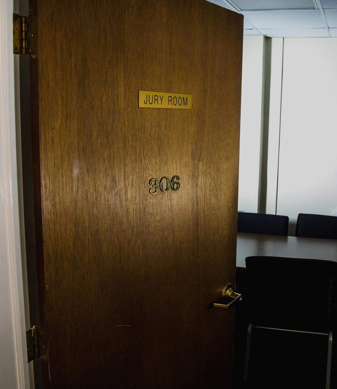 The jury room behind Courtroom B at the Bibb County Courthouse where jurors in the child molestation trial of Onterio KeShawn Smith were seated during breaks and recesses.