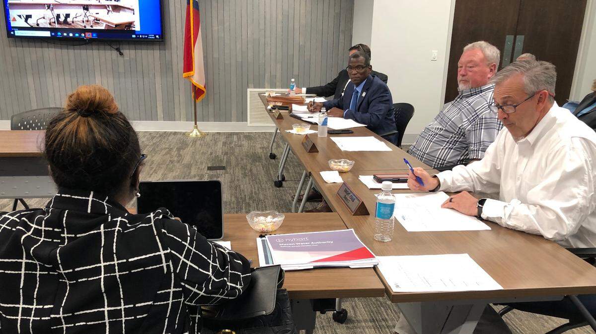 Interim Macon Water Authority Executive Director Ron Shipman, center, listens as Personnel Committee Chair Anissa Jones-Aiken suggests the authority offer Shipman the permanent position.