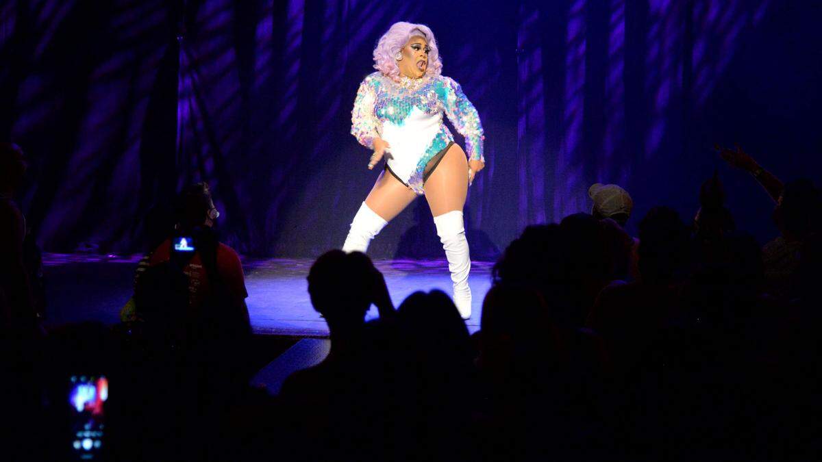 Christina Leon, show director and host of The Tribe, performs her first number on Friday at Macon Pride’s House Party event featuring the well-known drag queen Lala Ri.