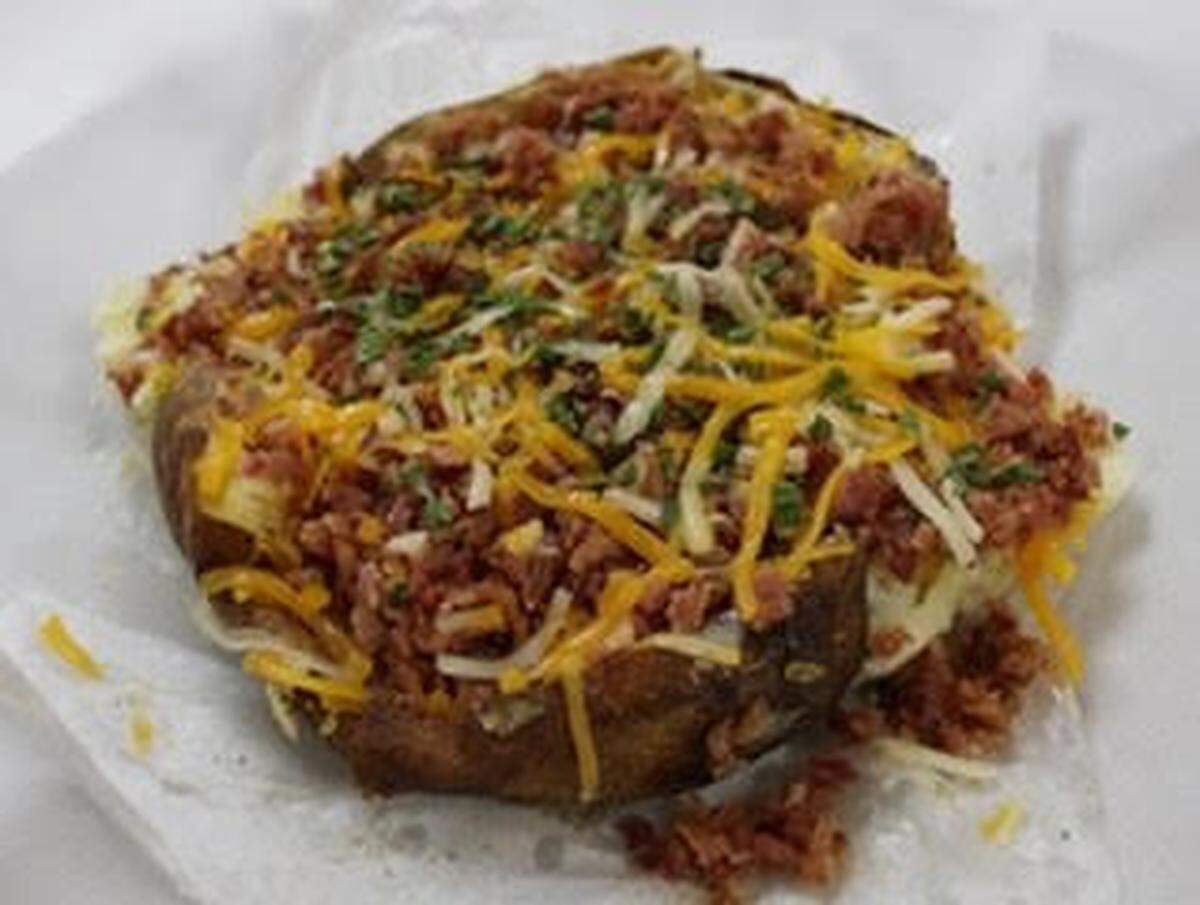 A bacon and cheddar potato from the Georgia Potato Factory.