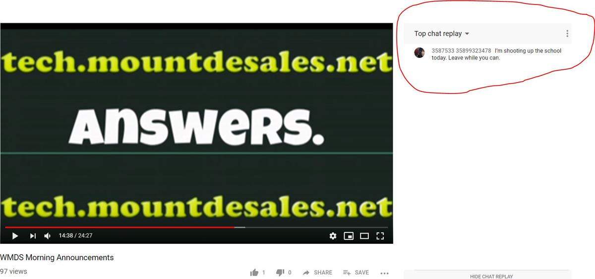 An anonymous YouTube account wrote: “I’m shooting up the school today. Leave while you can,” about 12 minutes into a livestream of the morning announcements at Mount de Sales Academy in Macon on Friday morning around 8 a.m.