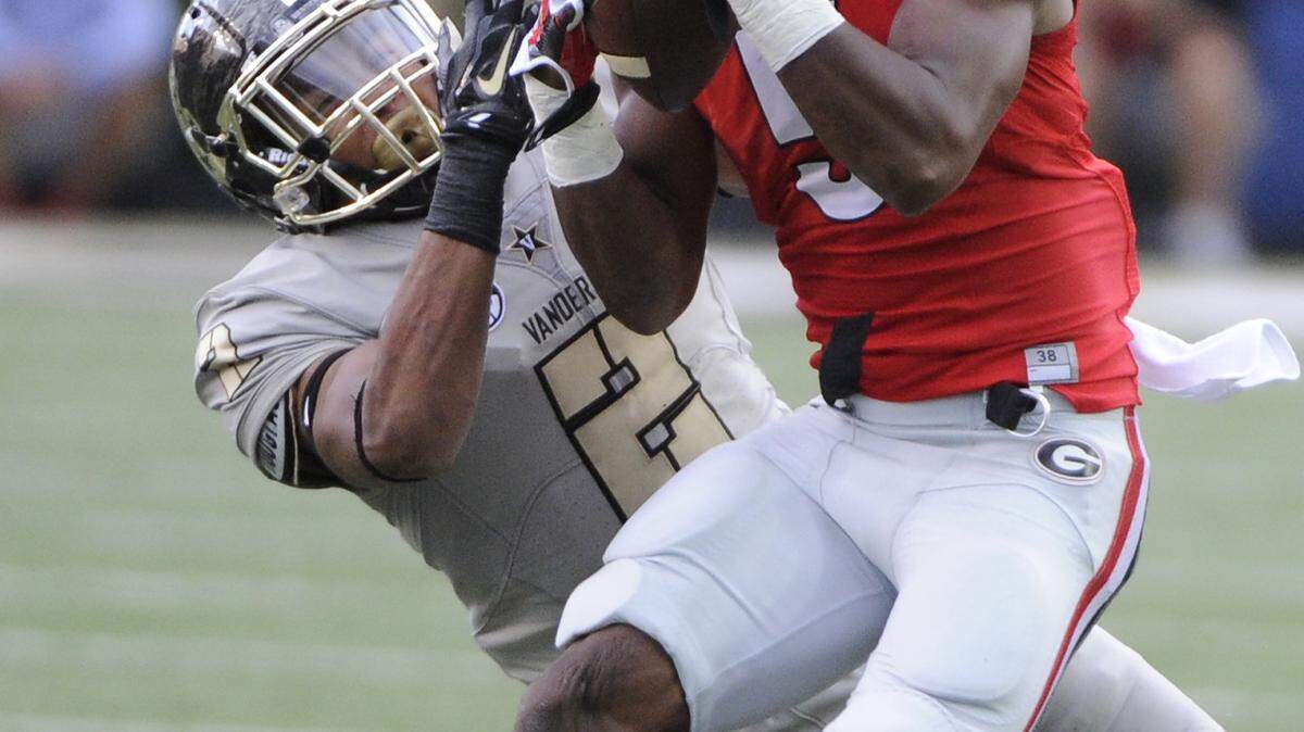 Georgia receiver Terry Godwin (5) during the Bulldogs´ game with the Vanderbilt Commodores at Vanderbilt Stadium in Nashville, Tenn., on Saturday, Sept. 12, 2015. (Photo by John Kelley)