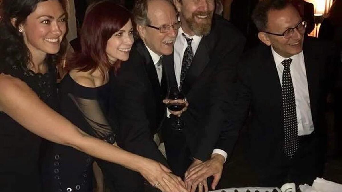 From left, Elisabeth Preston, Carrie Preston, Jim Crisp, John Preston, Michael Emerson share a moment of fun at the benefit for Theatre Macon.
