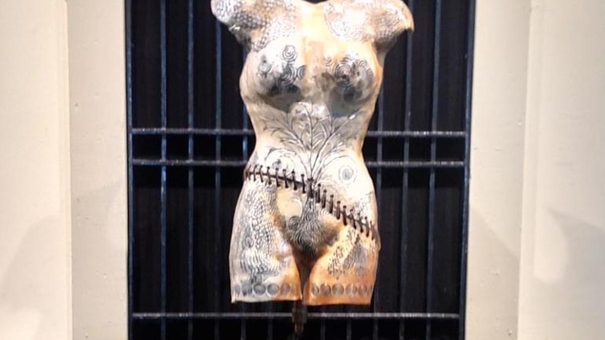 This sculpture by Bruce Chase is part of the “Triple Entendre” exhibition at Macon Arts Alliance.