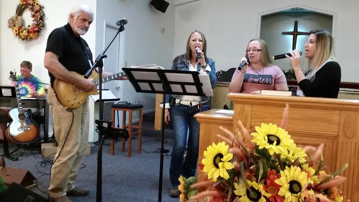 Pastor Johnny Baggett and the worship band Maranatha practice at New Elim Baptist Church.