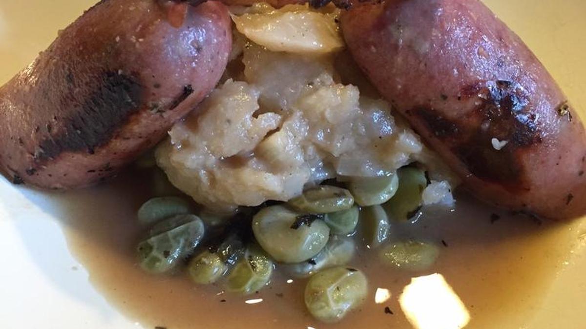 Sausage and Mashed Turnips is a lighter version of traditional British fare.