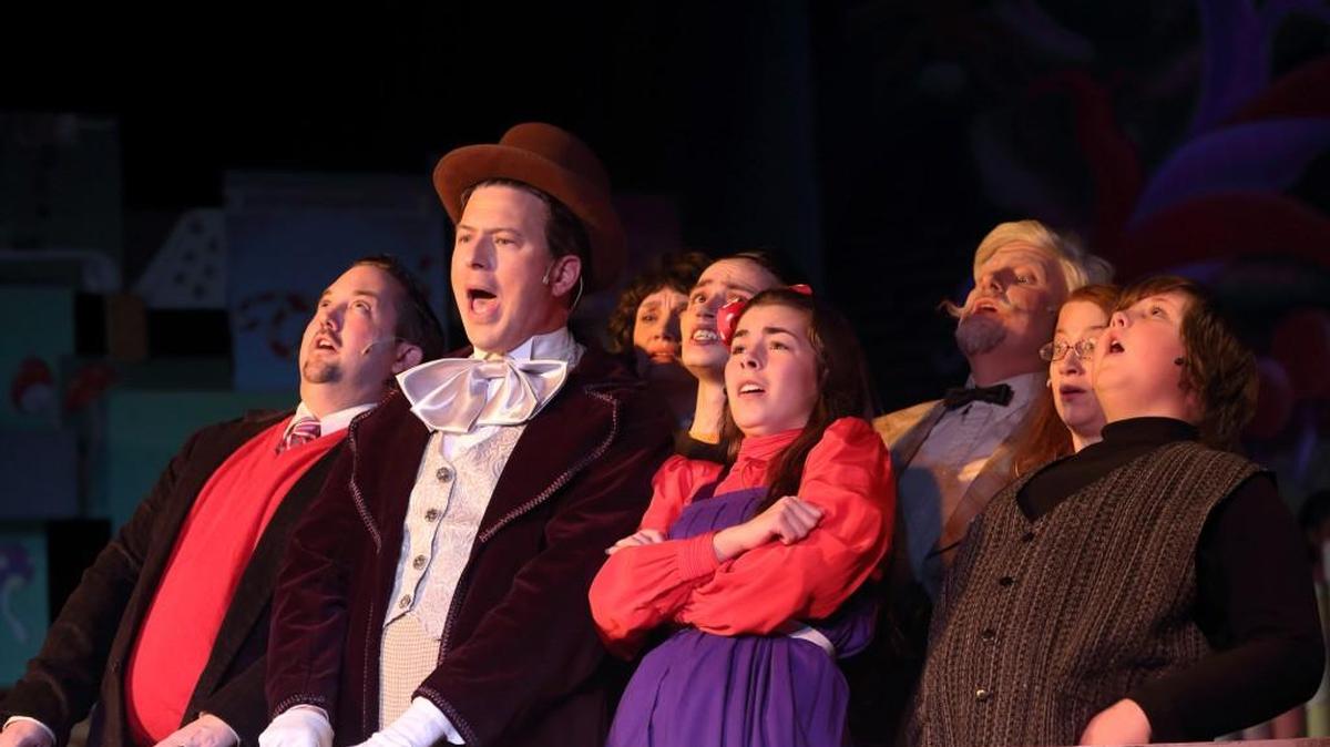 The cast of “Willy Wonka” rehearse at Macon Little Theater. There are several opportunities to see the production this week.