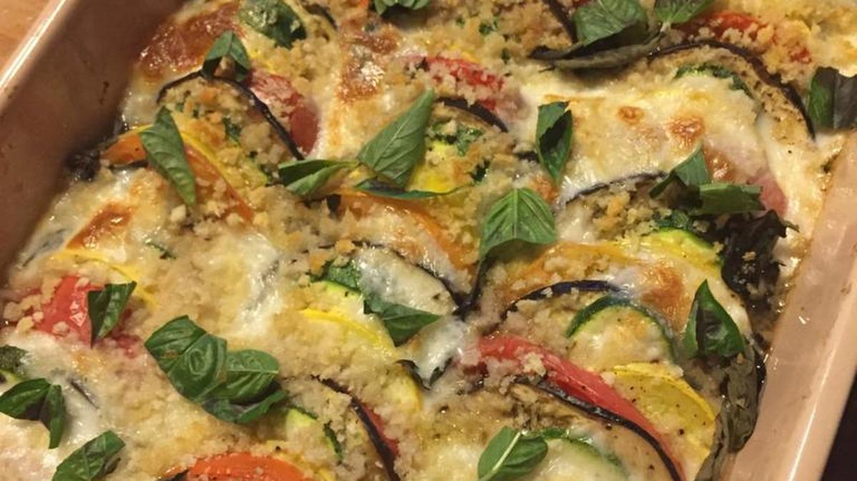 Southern Ratatouille is made with plentiful summer vegetables like squash, tomatoes and eggplant.
