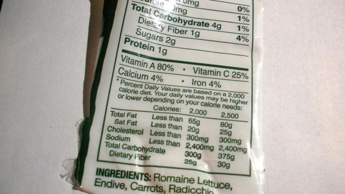 When you choose foods made of natural ingredients as seen with this salad mix label, you really don't have to worry about the Nutrition Facts.