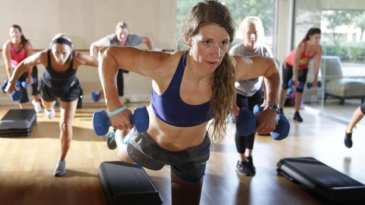 Christina Breeding works hard during a high-intensity interval training class in Lexington, Kentucky.