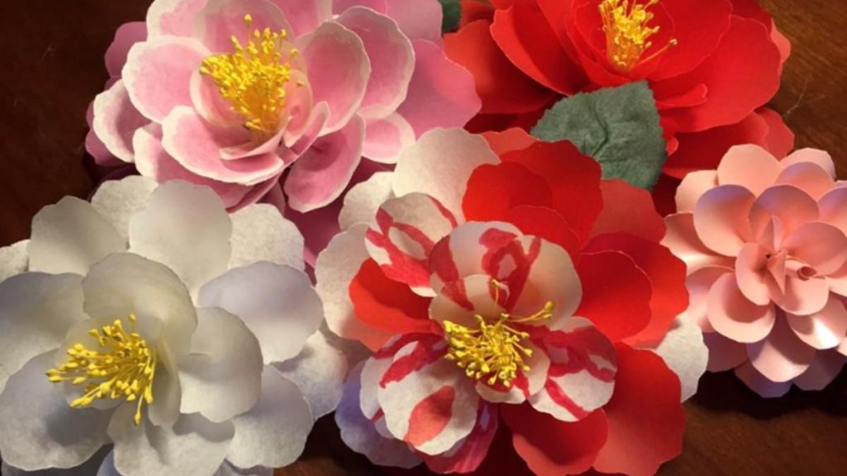 Mark Ballard made these camellias out of typewriter paper.