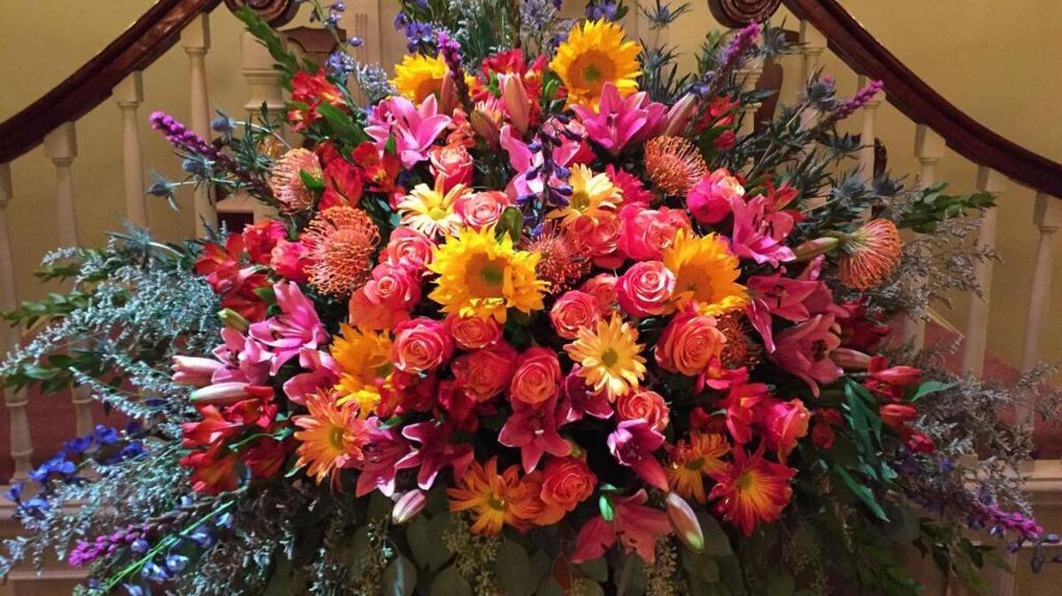 Mark Ballard created this flower arrangement for a funeral.