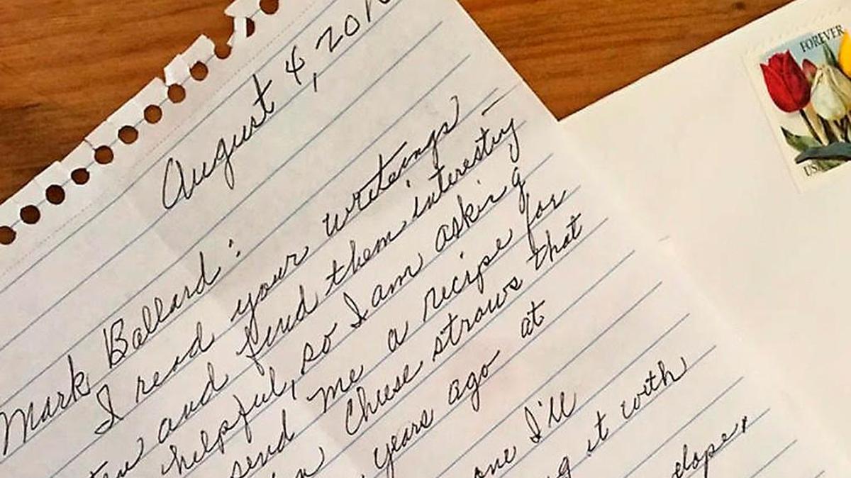A reader wrote a letter to Mark Ballard asking for a cheese straw recipe. Receiving handwritten letters in the fast-moving digital age can be a joy.