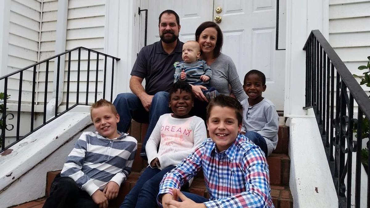 Jason and Jill Thomley with Wyatt, Sarah, Asher, Ethan and Kedrick at the Redeeming Hope Center in Macon.