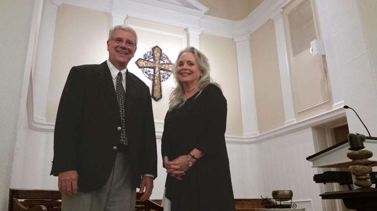 Tim Bagwell and Beth Dunwody in the newly renovated sanctuary of Centenary United Methodist Church.