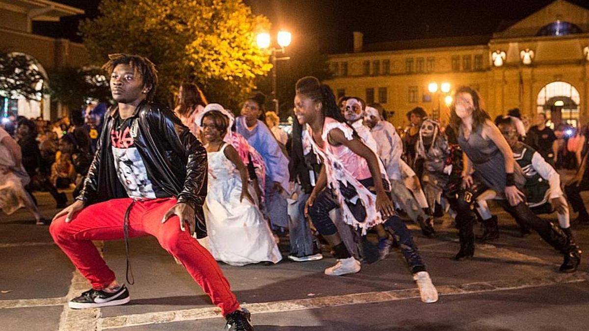 Enrique Stallworth portrays Michael Jackson during last year’s “Thriller” parade in downtown Macon.