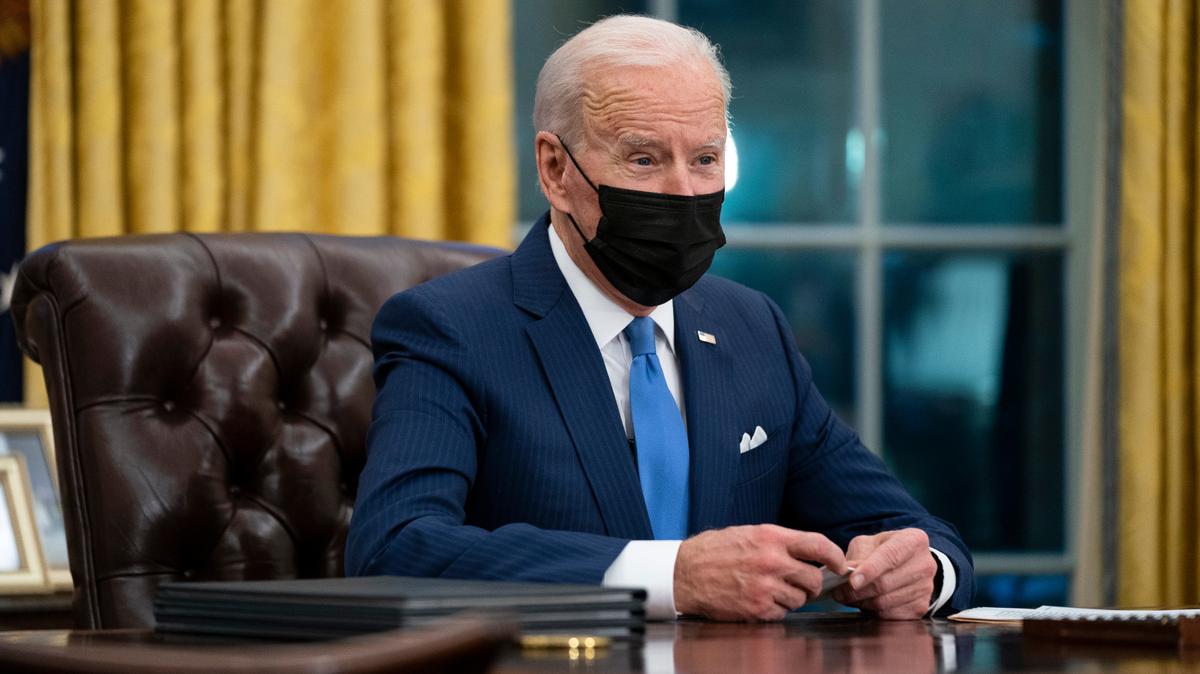 President Joe Biden speaks in the Oval Office of the White House in Washington earlier this month. Biden has taken several steps to address inequalities related to COVID-19, and health experts say his administration could work to repair historic issues that impact health outcomes for Black Georgians.