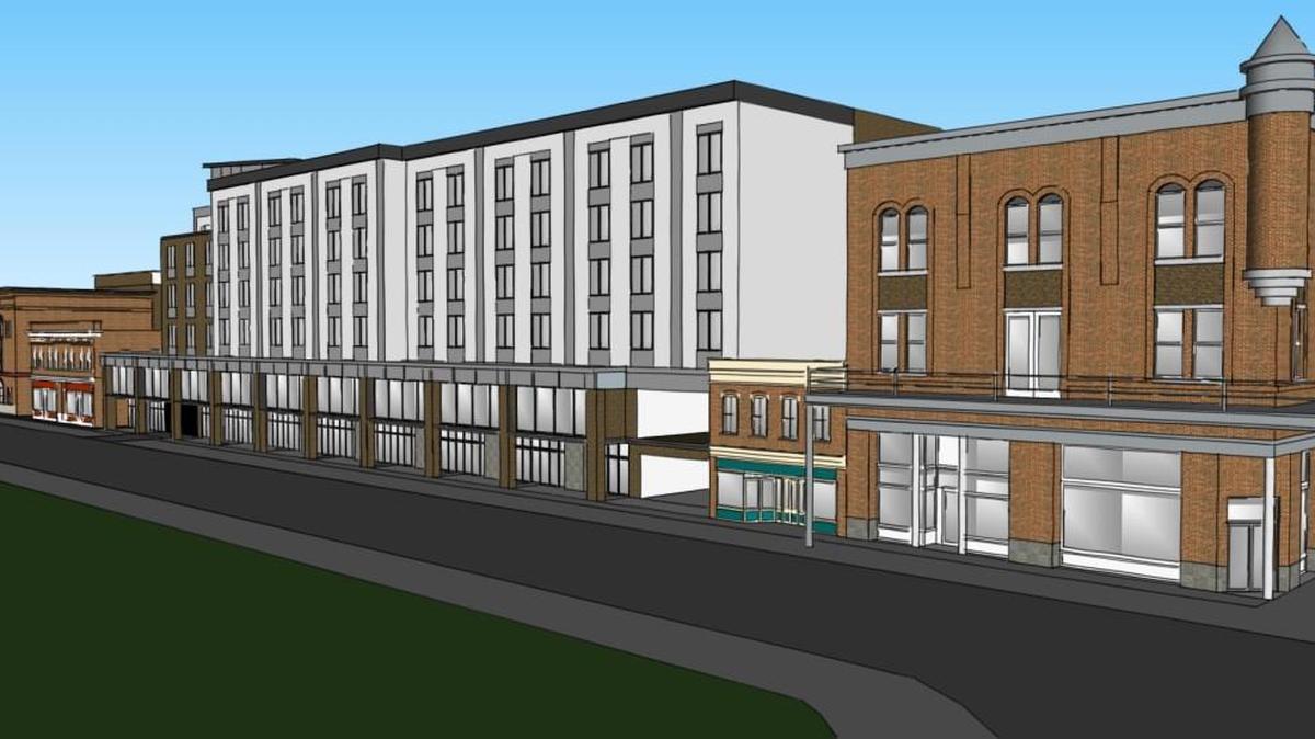 This rendering includes the 140-room Hyatt Place hotel which is part of a large mixed-use project planned on Poplar Street in downtown Macon.