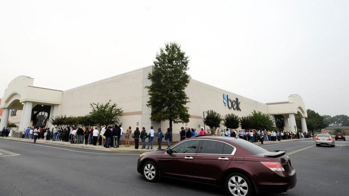 In 2012, customers lined up around the Belk department store at the Galleria Mall in Centerville prior to a grand reopening event.