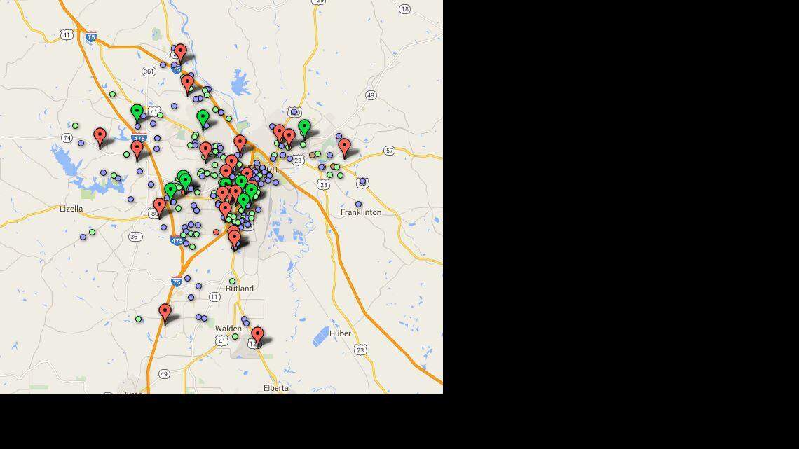 Where Macon-Bibb crimes were reported: January 2016