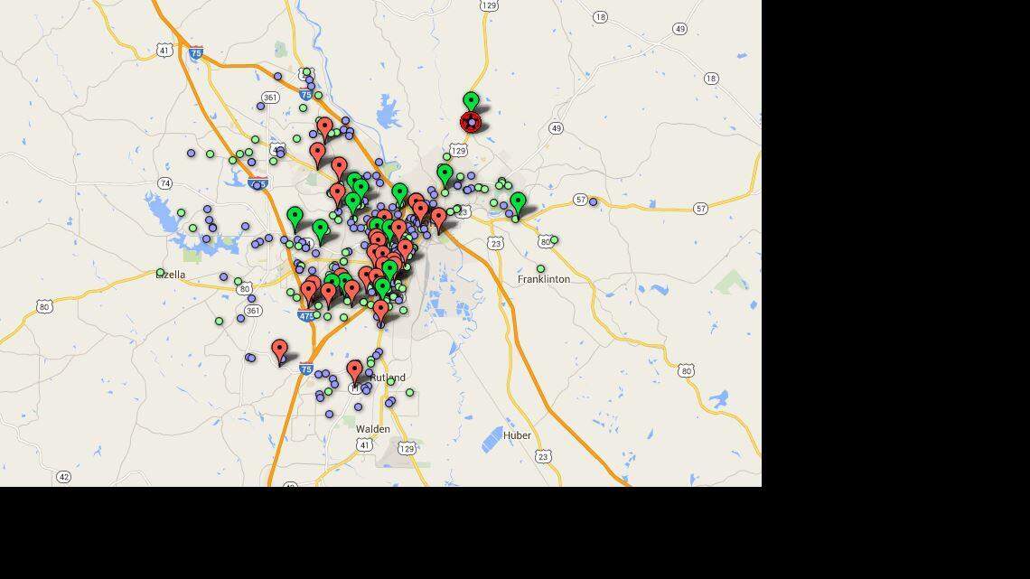 Where Macon-Bibb crimes were reported: November 2015