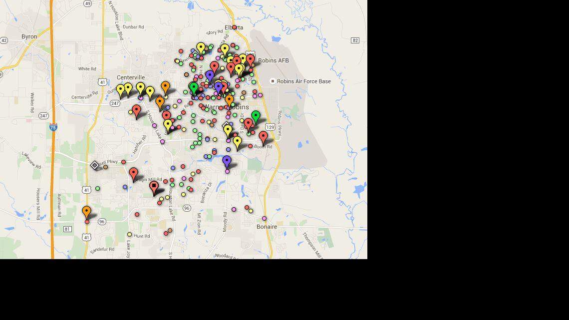 Where Warner Robins crimes were reported: November 2015