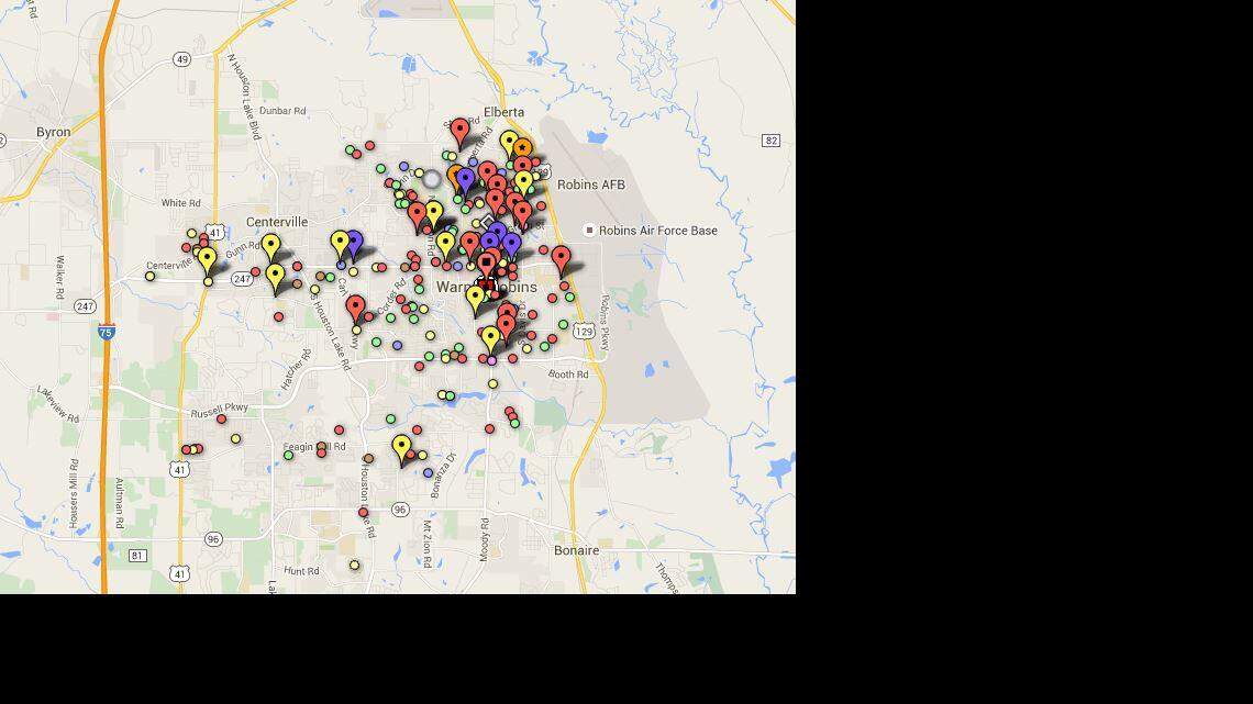 Where Warner Robins crimes were reported: December 2015