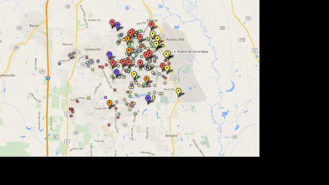 Where Warner Robins crimes were reported: January 2016