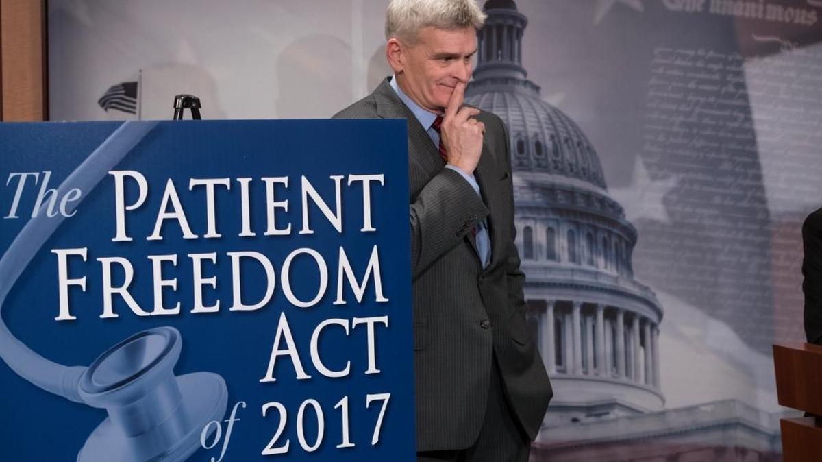 Sen. Bill Cassidy, R-La., listens as Sen. Susan Collins, R-Maine, speaks during a news conference on Capitol Hill in Washington on Jan. 23, 2017, to announce the Patient Freedom Act of 2017, a possible GOP replacement bill for the Affordable Care Act. Cassidy has introduced legislation in the U.S. Senate to deal with surprise billing.