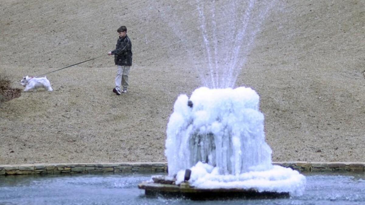 Chilly weather is expected overnight at midweek for Macon and vicinity, cold weather not unlike what froze this fountain here years ago.
