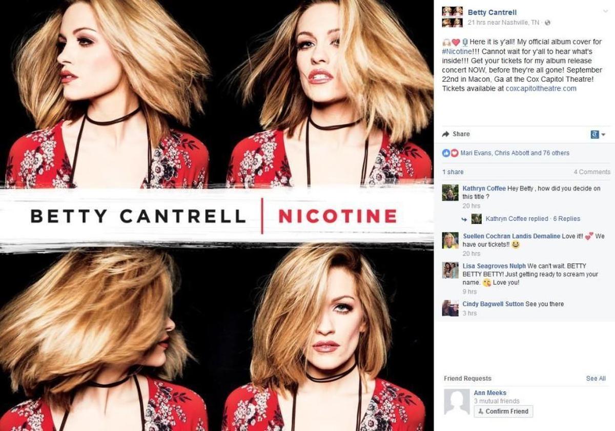 Miss America 2016 Betty Cantrell unveiled her first album cover on Facebook this week in advance of her CD release concert at Macon’s Cox Capitol Theatre on Sept. 22.