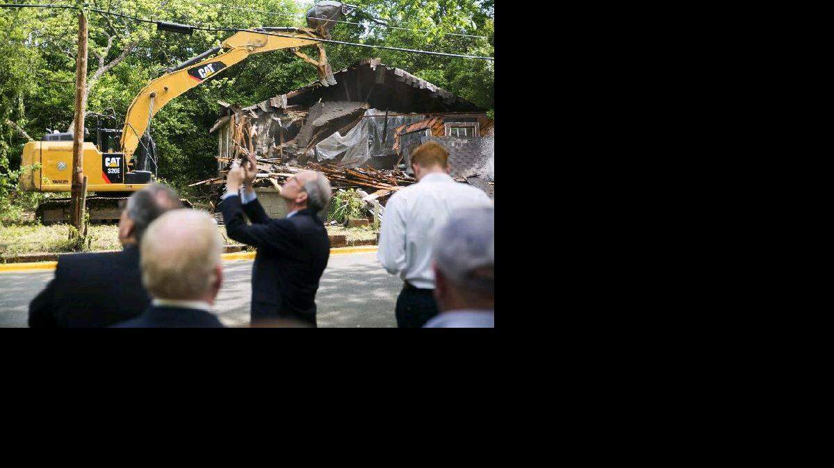 Macon-Bibb County celebrated the demolition of the 100th blighted home of the year on Cynthia Avenue on April 3, 2015.