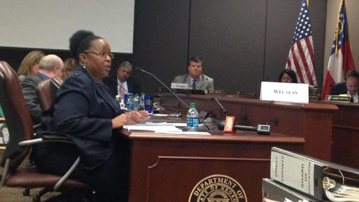 Dooly County School Board Chair Melvilla West, testifying in front of the Georgia Board of Education in Atlanta on Thursday, said that a negative 2015 review of the school system was “very subjective.”