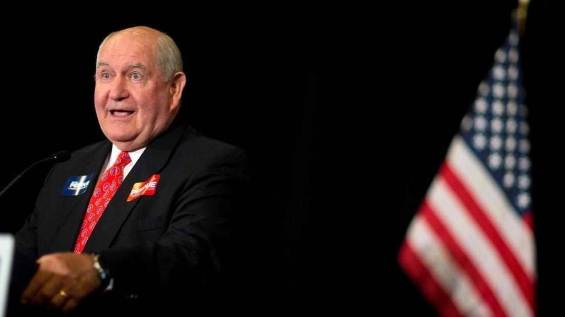 Former Georgia Gov. Sonny Perdue speaks in support of his cousin, Georgia Republican U.S. Senate candidate David Perdue, at an election night party, Tuesday, Nov. 4, 2014, in Atlanta.