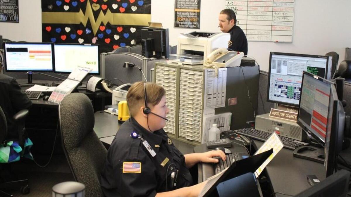 Dispatcher Stephanie Demott works at the Houston County 911 Center on Tuesday. The center is getting a $6.5 million upgrade in equipment.