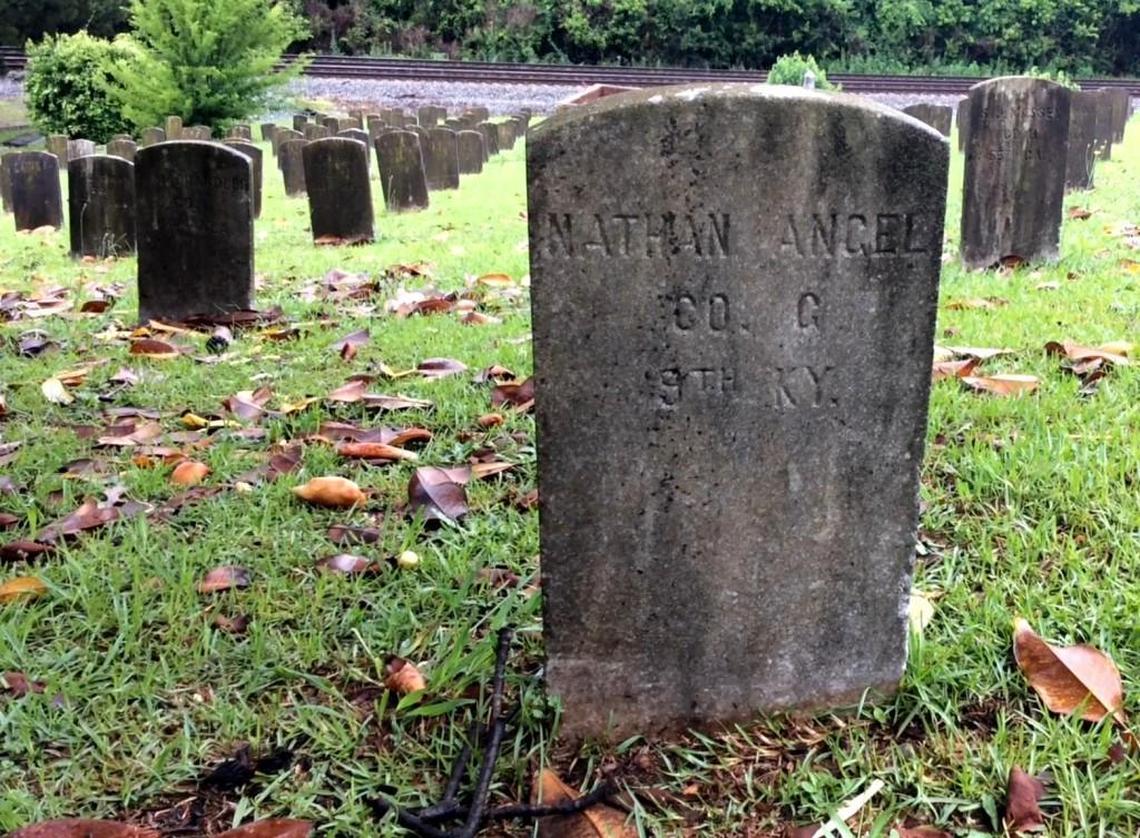 Nathan Angel’s grave marker in Soldiers Square at Rose Hill Cemetery in Macon.