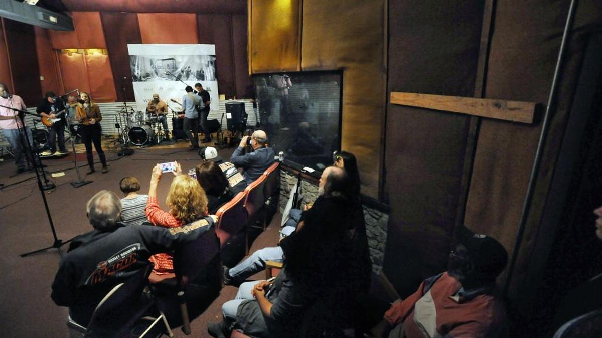 Former Miss America and budding country music legend Betty Cantrell (at left) belts out the 1930 Hoagy Carmichael and Stuart Gorrell classic ``Georgia on My Mind'' at the old Capricorn Recording Studios now renovated by Mercer University in this December 2016 file photo. The state Legislature is making moves to try and grow Georgia’s music industry by granting tax incentives for music production and concert planning.