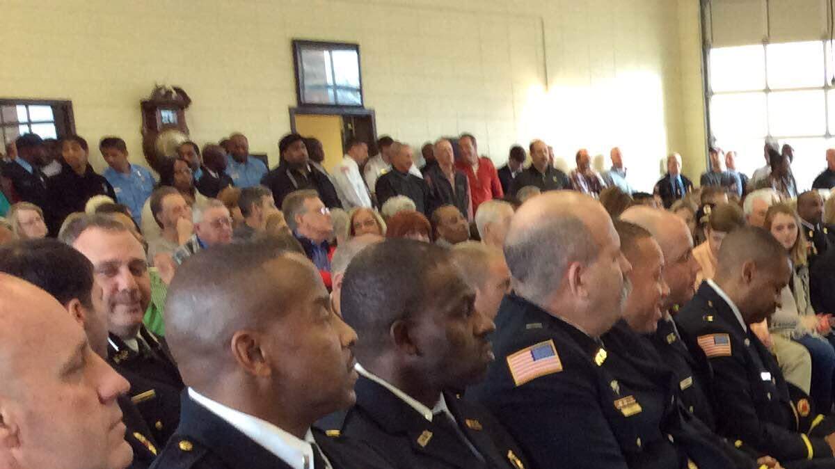 The Macon-Bibb County Fire Department promoted 33 officers Thursday, Feb. 4, 2016, including the department's first female chief, Brenda Cliett Thomas, the county's new fire prevention director.