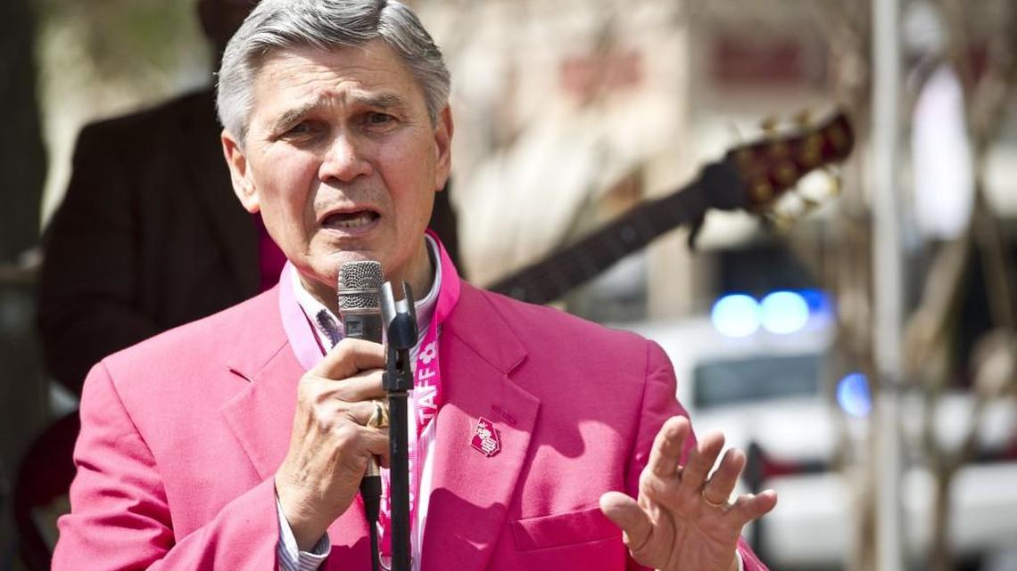Jake Ferro thanks people for coming to Third Street Park for the 2016 Cherry Blossom Festival.