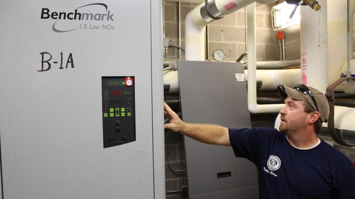 Michael Phillips, maintenance supervisor at the Houston County jail, talks about the furnace boiler that is being replaced.